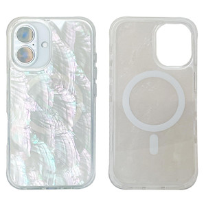 Magnetic Case for iPhone 16 Plus 6.7 inch Compatible with MagSafe Charging Bling Shiny Real Seashell Pattern Protective Cute Cover (Beige Mother of P