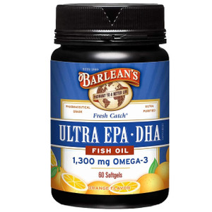 Barlean's Omega 3 Fish Oil Supplements, Supplement Softgels for Men and Women, 1300 mg Ultra EPA and DHA Fatty Acids, Orange Flavored, 60 Count