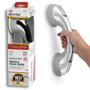 Safe-er-Grip Safe-er-Grip Changing Lifestyles Suction Cup Grab Bars for Bathtubs & Showers; Safety Bathroom Assist Handle, Chrome, 12 inches