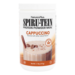 NaturesPlus SPIRU-TEIN Shake - Cappuccino Flavor - 1.1 lbs, Spirulina Protein Powder - Plant Based Meal Replacement, Vitamins & Minerals For Energy -