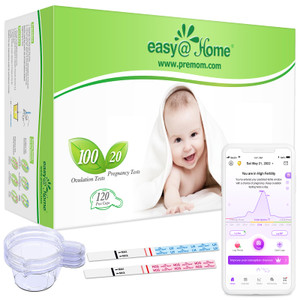 Easy@Home 100 Ovulation Test and 20 Pregnancy Test Strips, FSA Eligible Ovulation Test Kit Powered by Premom Ovulation Predictor Free APP,100LH + 20H