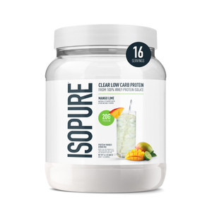 Isopure Clear Whey Isolate Protein Powder, Lactose Free, Gluten Free, Naturally Flavored, Mango Lime, 20g Protein Per Serving, 14.1 Oz, 16 Servings (