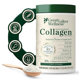 Great Lakes Wellness Collagen Peptides Powder for Skin, Hair, Nails, Joints & Digestion - Unflavored - 22 Servings (Pack of 1)