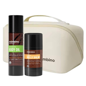 Mambino Organics Maternity Gift Set - Moisture Me Body Oil & Oh Baby! Belly Balm - Anti-Stretch Duo Kit with Free Bag