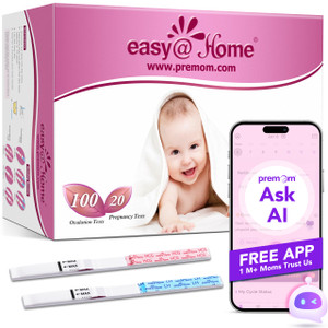 Easy@Home Ovulation Test Strips and Pregnancy Test Strips Combo Kit, Package May Vary (100LH+20HCG)