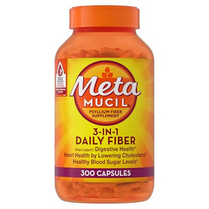 Metamucil, Psyllium Husk Capsules, 300 Capsules, 3-in-1 Fiber Supplement, Daily Psyllium Husk Fiber Capsules Help Support Digestive Health by Promoti