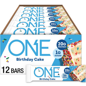 ONE Protein Bars, Birthday Cake, Gluten Free with 20g Protein and 1g Sugar, Pantry Staples, 2.12 oz (12 Count)