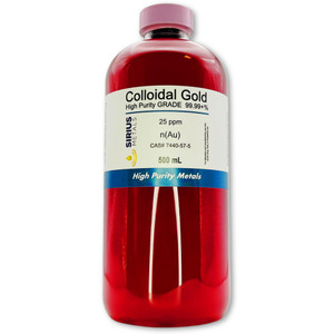True Colloidal Gold  25 ppm - 99.99+% Purity - 500 mL (16.9 Fl Oz) in Clear BPA-Free Plastic Bottle - Made in USA