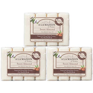 A LA MAISON Sweet Almond Bar Soap - Triple French Milled Natural Moisturizing Hand Soap Bar (12 Bars of Soap, 3.5 oz)