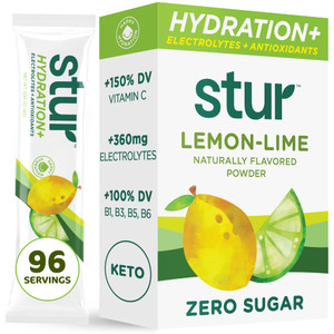 Stur Electrolytes Powder Hydration Packets | Lemon Lime | Sugar Free Water Flavor Packets for Workout Recovery | High Antioxidants & B Vitamins | Ket