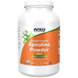 NOW Foods Supplements, Certified Organic, Spirulina Powder, Rich in Beta-Carotene (Vitamin A) and B-12 with naturally occurring GLA & Chlorophyll, 1-