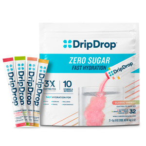DripDrop Sugar Free Hydration Packets - Zero Classic Variety Pack - Single Serve Electrolytes Powder Drink Mix - Lemon Lime, Watermelon, Peach, Passi
