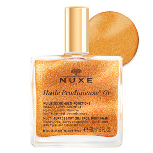 Nuxe Huile Prodigieuse Shimmer Dry Oil With 7 Botanical Oils for Radiant Glow & Hydration for Face, Body & Hair, 1.6 Fl Oz