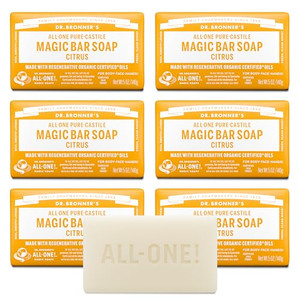 Dr. Bronner's Pure-Castile Magic Soap Bar (Citrus, 5 oz, 6-Pack)- Bath Soap with Regenerative Organic Certified Oils - For Face, Body & Hair - Gentle