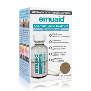 EMUAID Overnight Acne Treatment, Gentle Fast-Acting Solution with Salicylic Acid for Adults and Teens, Clears Stubborn Pimples, Cystic Acne, Blackhea