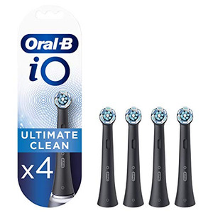 Oral-B iO Ultimate Clean Electric Toothbrush Head, Twisted & Angled Bristles for Deeper Plaque Removal, Pack of 4, Suitable for Mailbox, Black