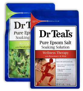 Dr. Teal's Salt Bath Soak Variety Gift Set (2 Pack, 3lbs Ea.) - Relax & Relief Eucalyptus & Spearmint, & Wellness Therapy Rosemary & Mint - Blended w