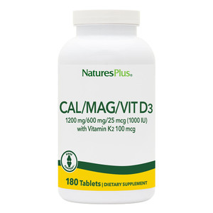 NaturesPlus Calcium/Magnesium/Vitamin D3 with Vitamin K2 - Supports Bone & Immune Health - Vegetarian, Gluten Free - 180 Tablets - 45 Servings