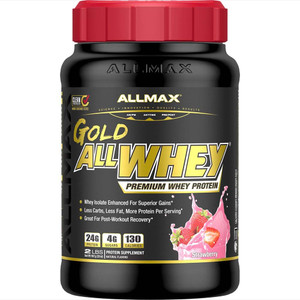 ALLMAX Nutrition Gold ALLWHEY, Strawberry - 2 lb - 24 Grams of Protein Per Scoop - Gluten Free, Low Carb & Low Sugar - Approx. 30 Servings