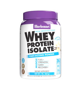 Bluebonnet Grass Fed Whey Protein Isolate 26 g Energy & Workout Recovery BCAA Amino Acids - Gluten-Free, Non-GMO, Soy-Free Vanilla Protein Powder for