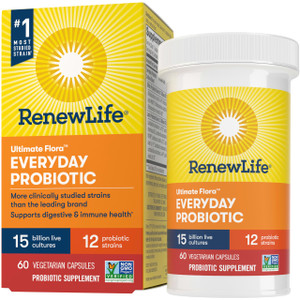 Renew Life Everyday Probiotic Capsules, Daily Supplement Supports Urinary, Digestive and Immune Health, L. Rhamnosus GG, Dairy, Soy and gluten-free,