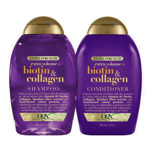 OGX Thick & Full + Biotin & Collagen Extra Strength Volumizing Shampoo & Conditioner with Vitamin B7 & Hydrolyzed Wheat Protein for Fine Hair. Sulfat
