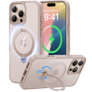 CASEKOO Patented 360° Spin Magnetic Stand for iPhone 16 Pro Max Case [Military Drop Protection] [Non-Slip Edge] [Compatible with MagSafe] Matte Shock