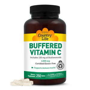 Country Life Buffered Vitamin C 1000mg with Bioflavonoids, Calcium, Magnesium, Potassium - Immune Support, Vegan Capsules, Gluten-Free, Gentle on Sto