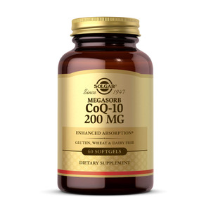 Solgar Megasorb CoQ-10 200 mg, 60 Softgels - Supports Heart & Brain Function - Coenzyme Q10 Supplement - Enhanced Absorption - Gluten Free, Dairy Fre