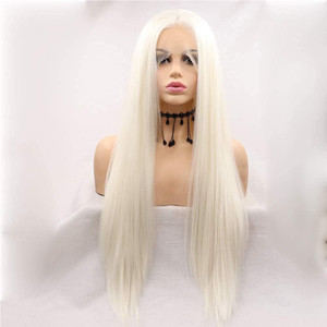 xiweiya long straight blonde wig natural look long blonde hair wig light blonde silky straight wig with middle parting glueless synthetic Blonde lace