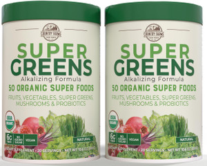 Country Farms Super Greens Natural Flavor, 50 Organic Super Foods, USDA Organic Drink Mix, Fruits, Vegetables, Super Greens, Mushrooms & Probiotics,