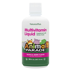 NaturesPlus Animal Parade Source of Life Children's Liquid Multivitamin - Tropical Berry Flavor - 30 fl oz - Whole Food Supplement - Vegetarian, Glut