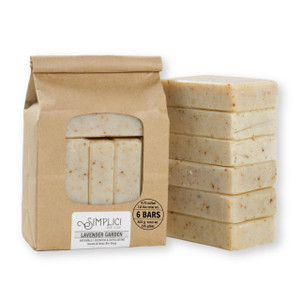 Simplici Lavender Garden Natural Soap (exfoliating + pure essential oils) 6 Bar Value Bag. Palm Free.