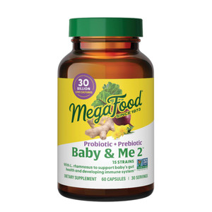 MegaFood Baby & Me 2 Prenatal Prebiotics and Probiotics for Women & Developing Baby with 30 Billion CFU, Vegetarian and Non-GMO, 60 Caps (30 Servings
