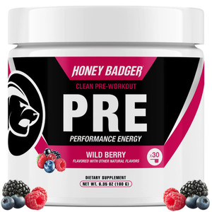Honey Badger Pre Workout Powder, Keto Vegan Preworkout for Men & Women, Beta Alanine & Caffeine, Sugar Free Natural Energy Supplement, Wild Berry, 30