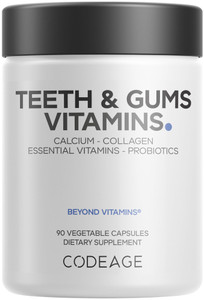 Codeage Teeth & Gums Vitamins + Oral Probiotics Supplement for Mouth - Whole Food Calcium, Collagen, Potassium, Vitamin C, D3, K2, Zinc  Oral Care &