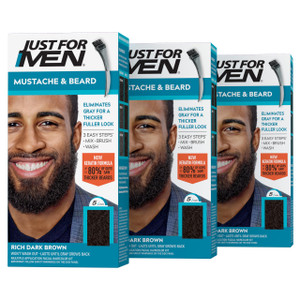 Just For Men Mustache & Beard, Beard Dye for Men with Brush Included, With Keratin Biotin Aloe and Coconut Oil for Healthy Facial Hair - Rich Dark Br