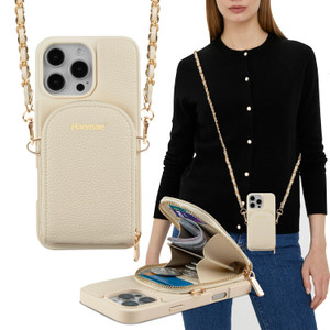 Hanman Crossbody Wallet Case for iPhone 16 Pro Max,RFID Blocking PU Leather Zipper Handbag Purse Cover Suitable for iPhone 16 Pro Max,Leather Wallet