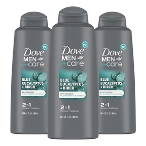 DOVE MEN + CARE 2 in 1 Shampoo Conditioner Eucalyptus + Birch 3 Count For Healthy-Looking Hair Naturally Derived Plant Based Cleansers 20.4 oz
