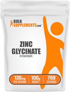 BulkSupplements.com Zinc Glycinate Powder - Zinc Supplement, Mineral Supplement for Immune Support - Gluten Free, 130mg per Serving, 1kg (2.2 lbs) (P