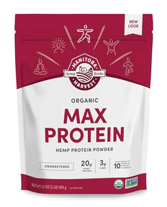 Manitoba Harvest Hemp Yeah Organic Max Protein Powder, Unsweetened, 32oz, with 20g Protein and 4.5g Omegas 3&6 per Serving, Keto-Friendly, Preservati
