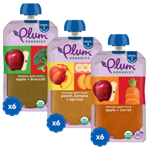 Plum Organics - 6+ Months Organic Baby Food Variety Pack - 3 Flavors - Non-GMO - Fruit & Veggie Blends On-The-Go Pouches for Baby and Toddler Meals -