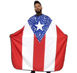 King Midas EmpirePuerto Rico Flag Barber Cape - Boricua Hair Cutting Cape - Water Proof with Snap Button Neck Band