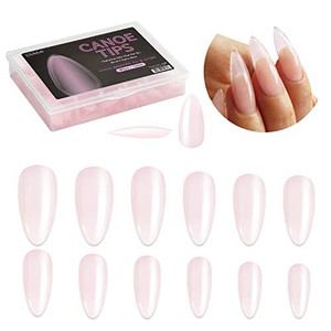 DIAMI Canoe Tips Peach - 1Box (360pc Clear Nail Tips - 12 Sizes) - Long, Almond Shaped Nail Tips for Full Coverage & Gel Nails