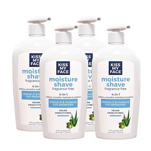 Kiss My Face Moisture Shave Cream, Fragrance Free Shaving Cream for Men and Women, 11 oz Pump Bottle, 4 Pack (Packaging May Vary)