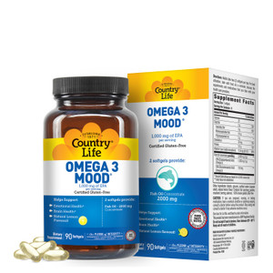 Country Life Omega 3 Mood  2000mg Fish Oil with EPA & DHA  Brain, Heart & Mood Support  Lemon Flavored, No Fishy Aftertaste  Certified Gluten Fre