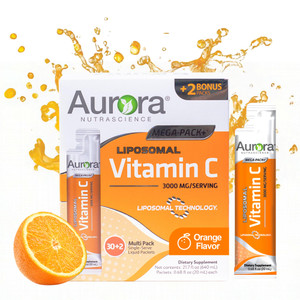 Vida Lifescience Aurora Nutrascience Mega-Pack Liposomal Vitamin C, Immune Support, 3,000 mg per Serving, Vegan, Gluten Free, Non-GMO, 32 Single Serv