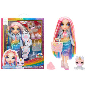 Rainbow High Amaya, Rainbow with Slime Kit & Pet, 11" Shimmer Posable Fashion Doll with DIY Sparkle Slime, Magical Yeti Pet, Fun Play Accessories, Gr