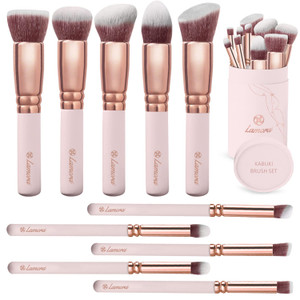 Kabuki Makeup Brush Set - Foundation Powder Blush Concealer Contour Brushes - Perfect for Liquid, Cream or Mineral Products - 10 Pc Collection with P