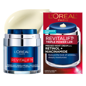 L'Oreal Paris Revitalift Pressed Night Cream with Retinol, Niacinamide, Visibly Reduce Wrinkles, Hydrate for Face, Under Eye, Neck, Chest, Dermatolog